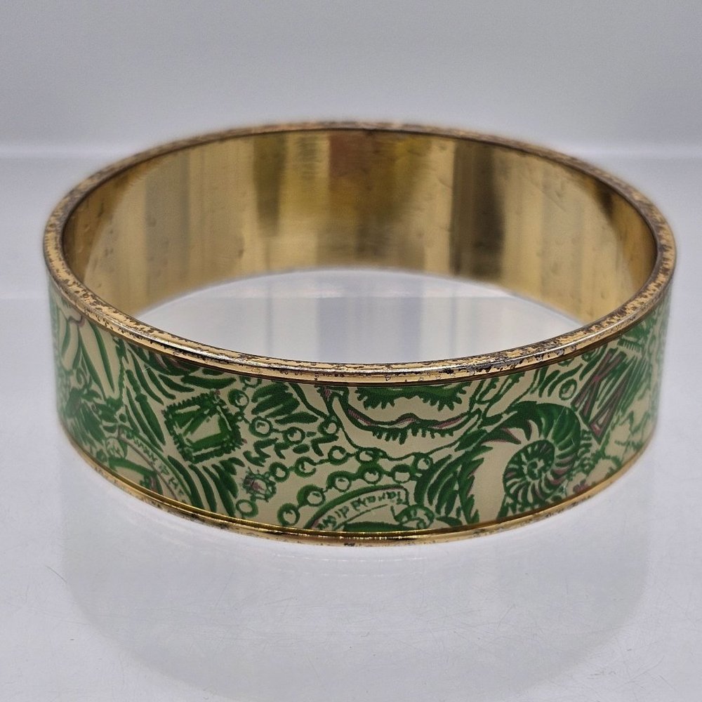 (118) Lily Pulitzer Green Nature Gold-tone Wide Bangle Bracelet